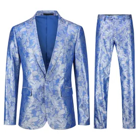 2-Piece Slim Fit Paisley Fashion Suit Blue