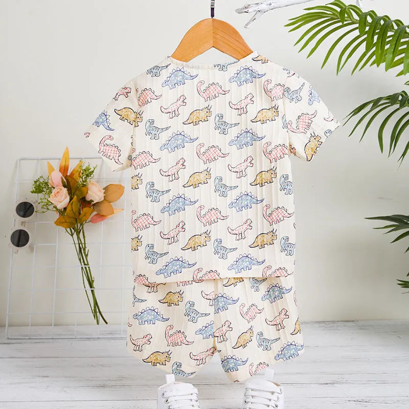 2 Pieces Set Baby Kid Boys Dinosaur Print Tops And Shorts Wholesale 240409288