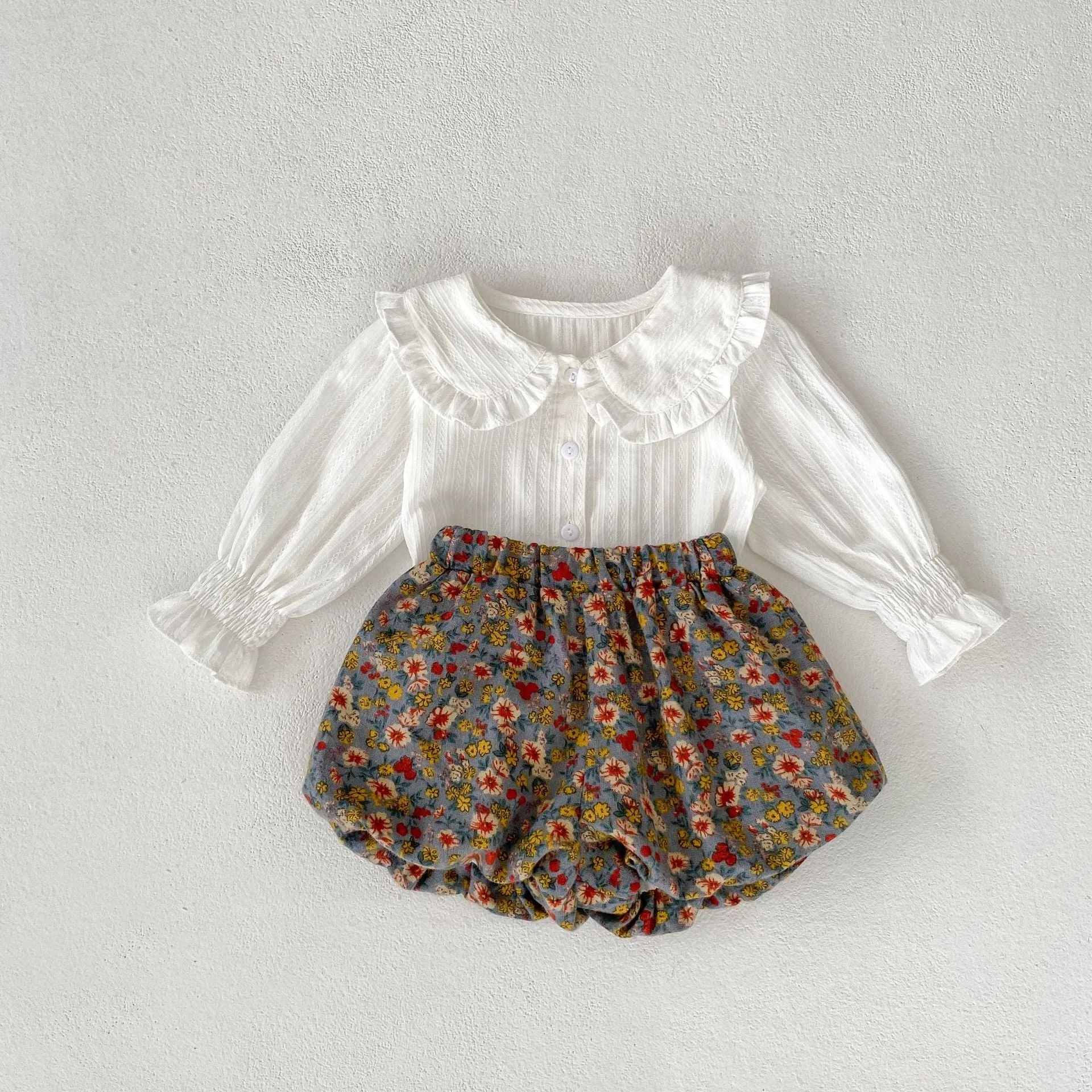 2 Pieces Set Baby Kid Girls Solid Color Print Tops And Flower Shorts Wholesale 230828248