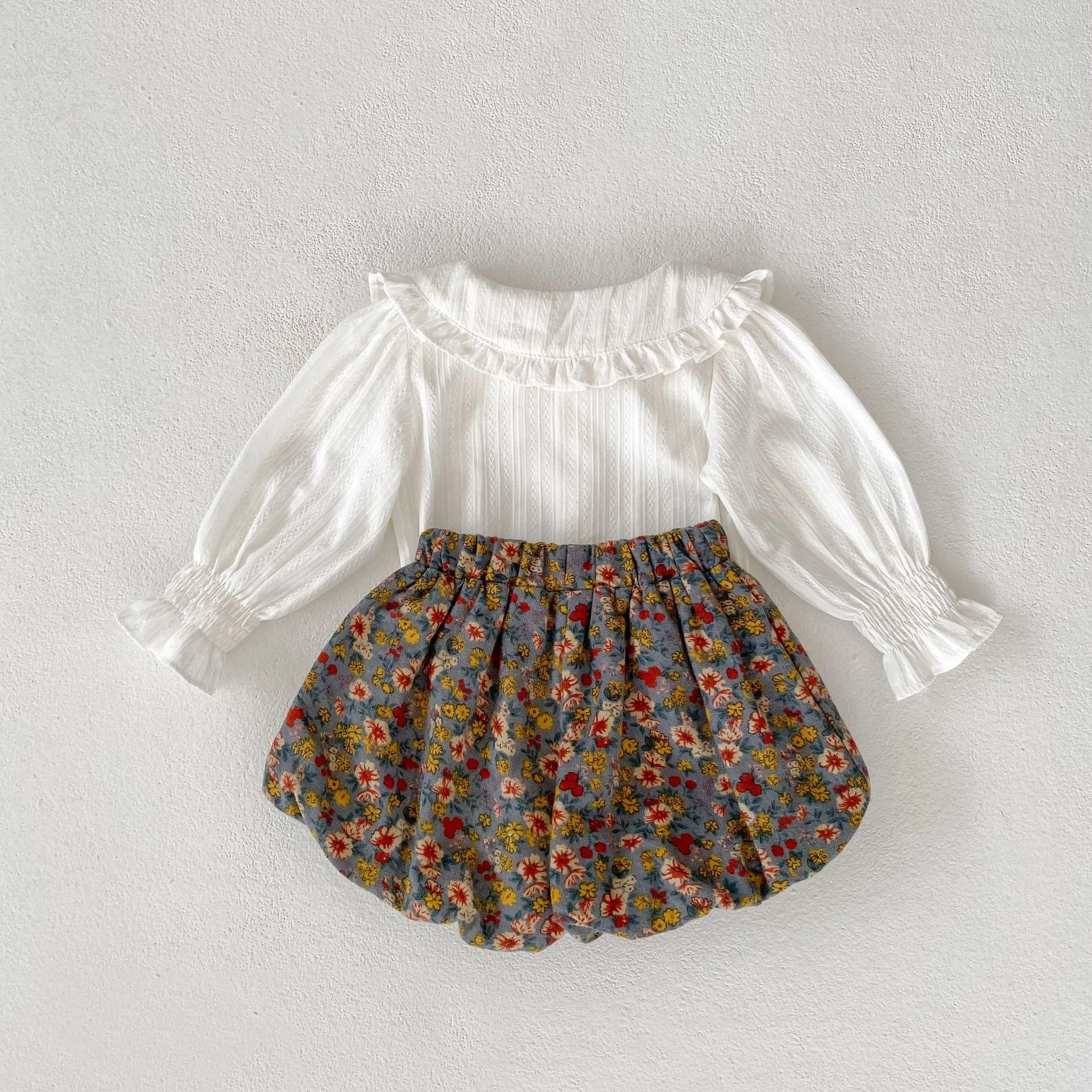 2 Pieces Set Baby Kid Girls Solid Color Print Tops And Flower Shorts Wholesale 230828248