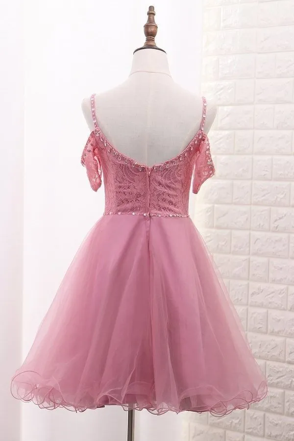 2024 A Line Tulle & Lace Spaghetti Straps Homecoming Dresses PH8LYB3K