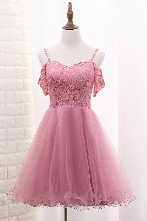 2024 A Line Tulle & Lace Spaghetti Straps Homecoming Dresses PH8LYB3K