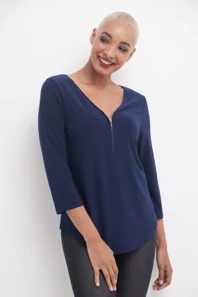 3/4 Sleeve Business Casual Top with Front Zipper