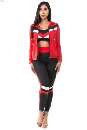 Activewear 3 Piece Set Red Long Sleeves