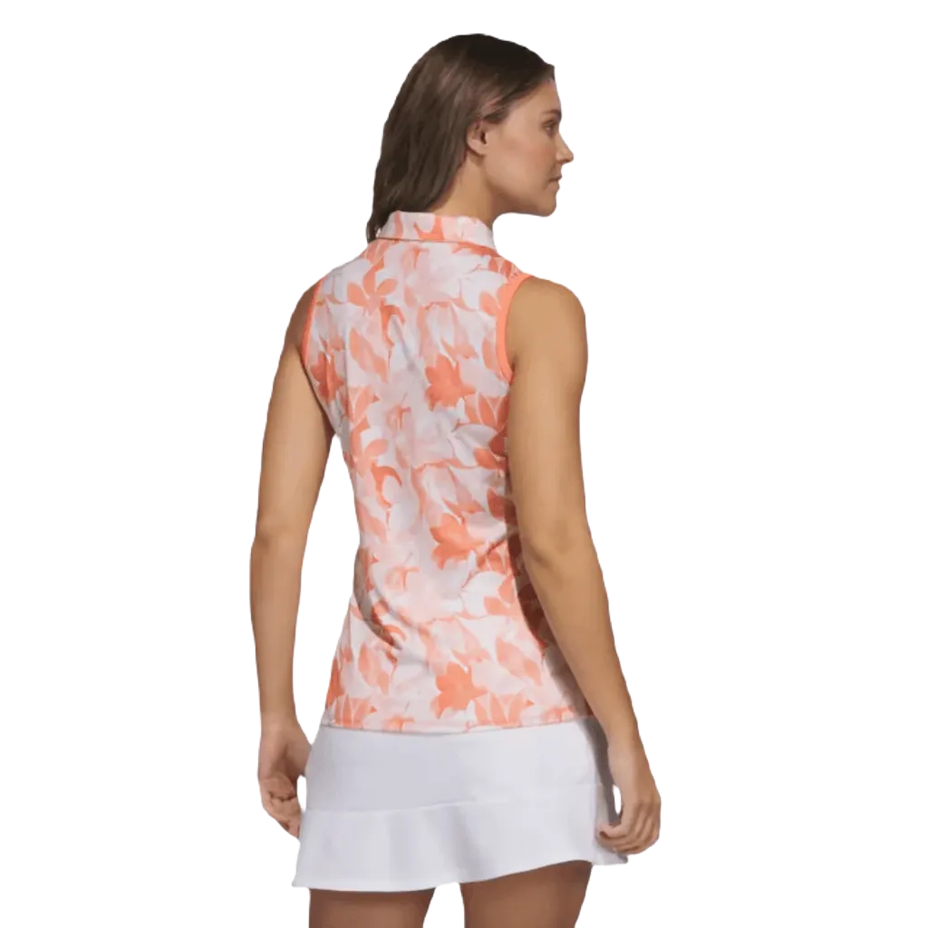 Adidas Ladies Floral Sleeveless Golf Polo Shirt - Orange