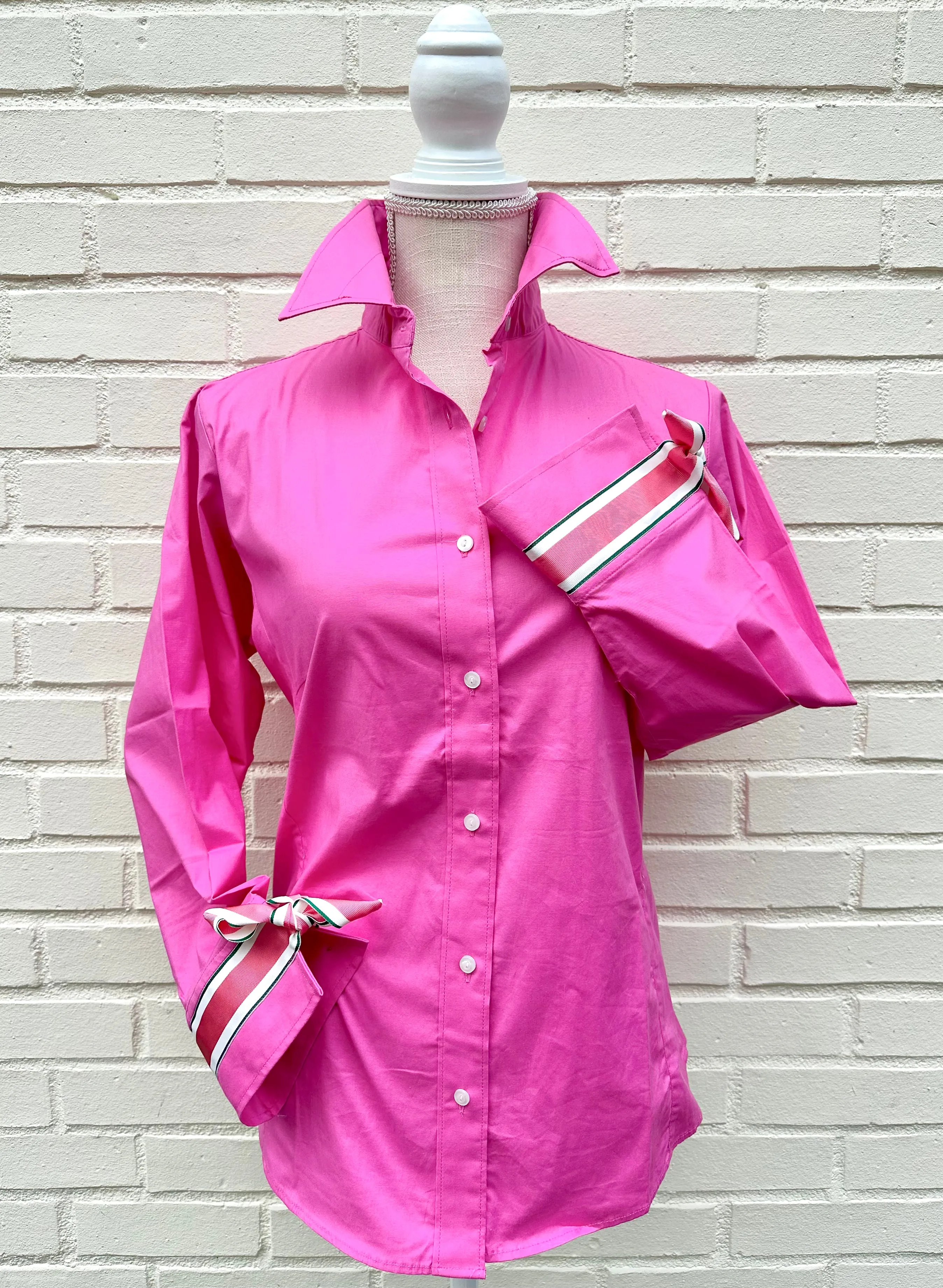 Ann Pink w Pink Green Ribbon Tie Shirt (Ann15)