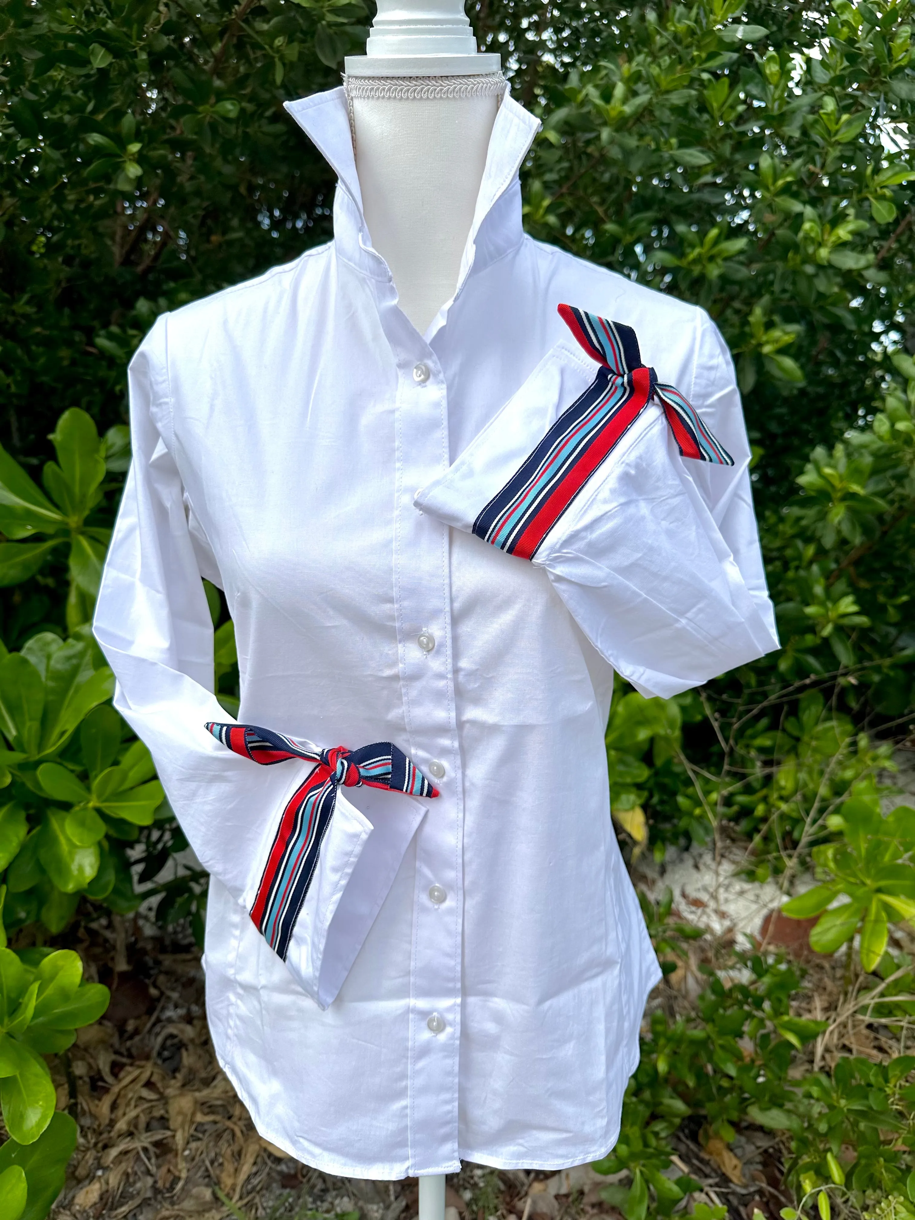 Ann White w Red White Blue Ribbon Tie Shirt (Ann18)