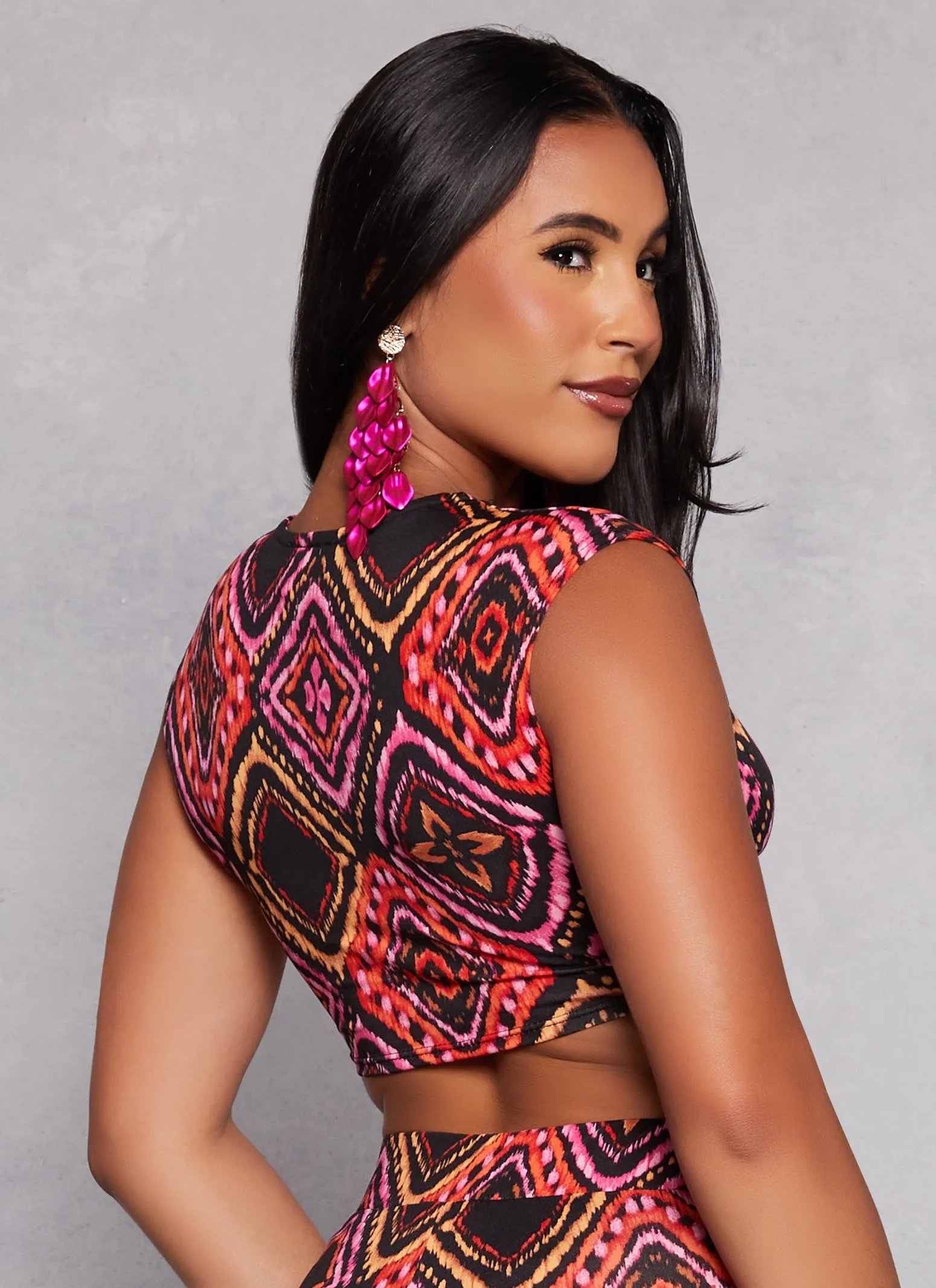 Aztec Print Twist Front Crop Top