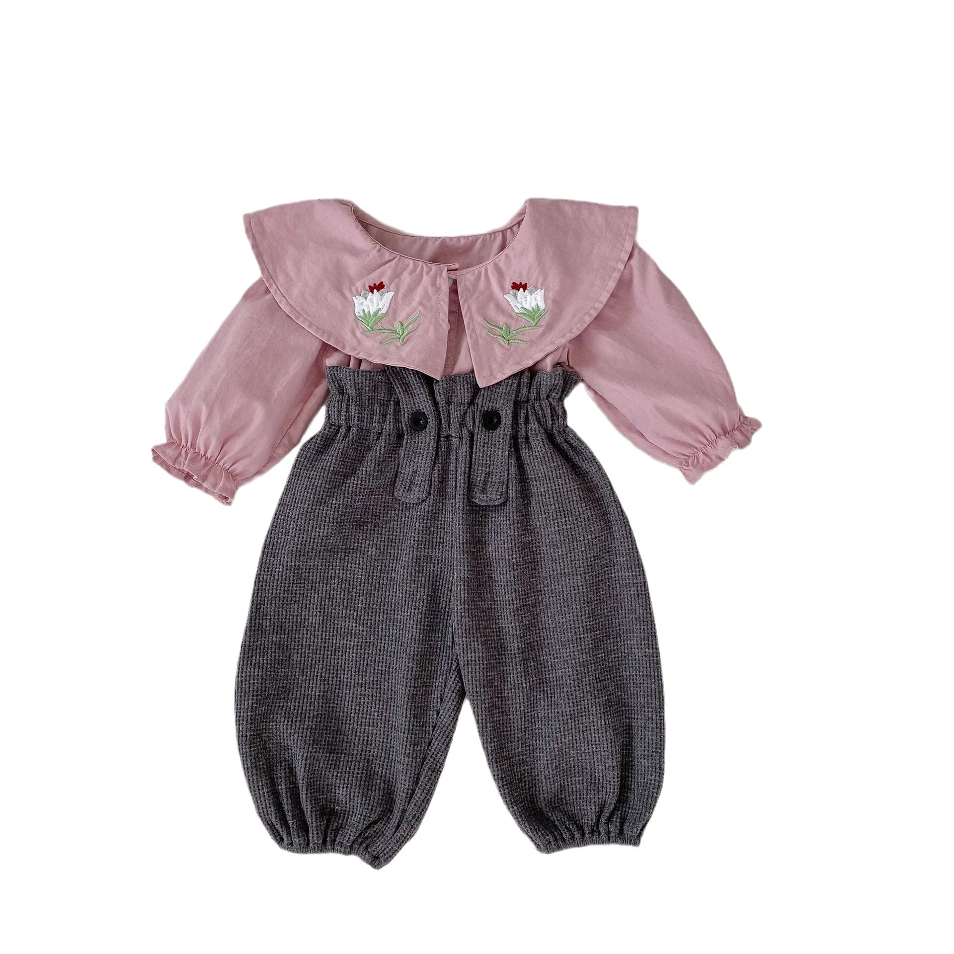 Baby Kid Girls Solid Color Embroidered Tops Jumpsuits Wholesale 230828295