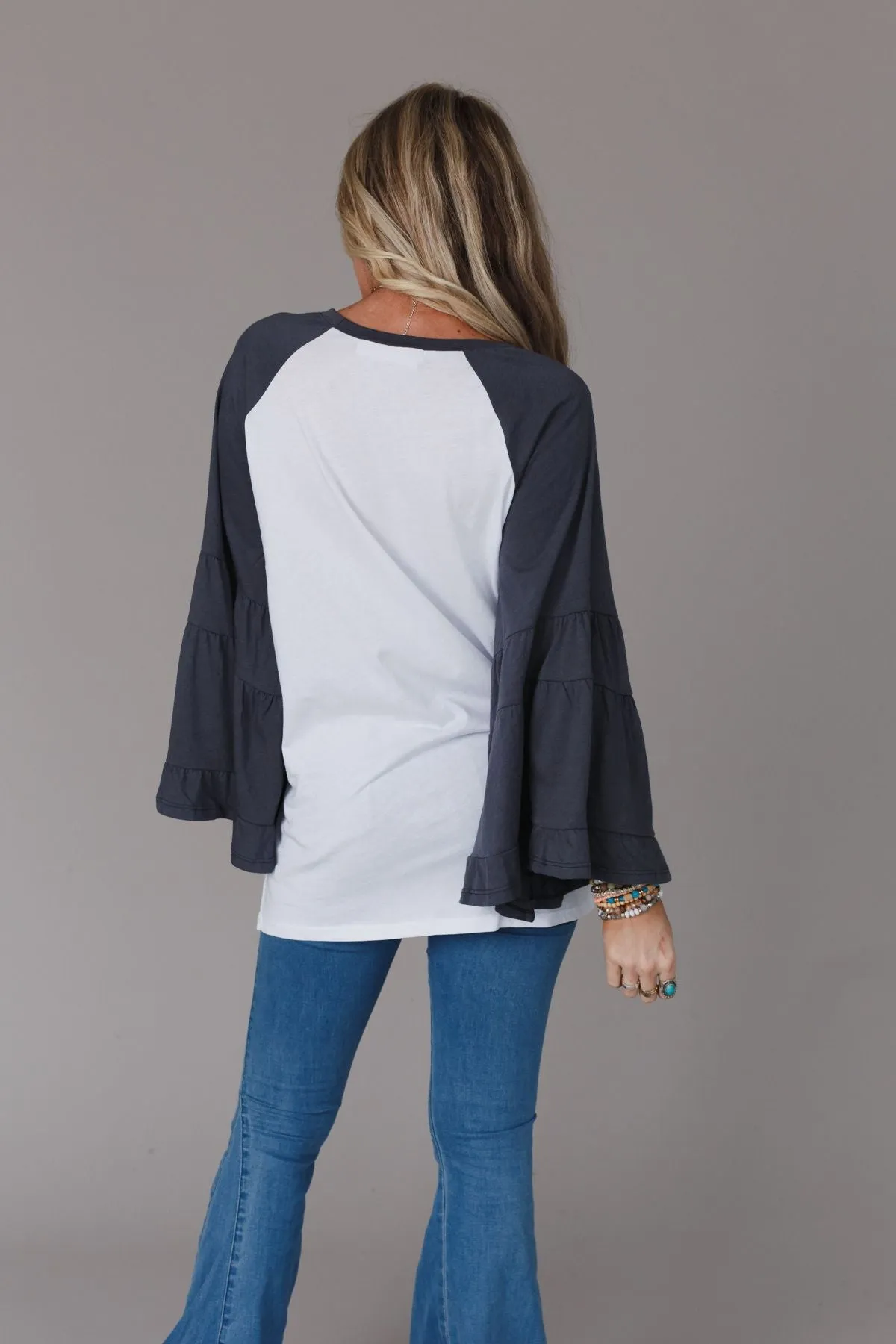 Bell Sleeve Baseball Tee - Charcoal