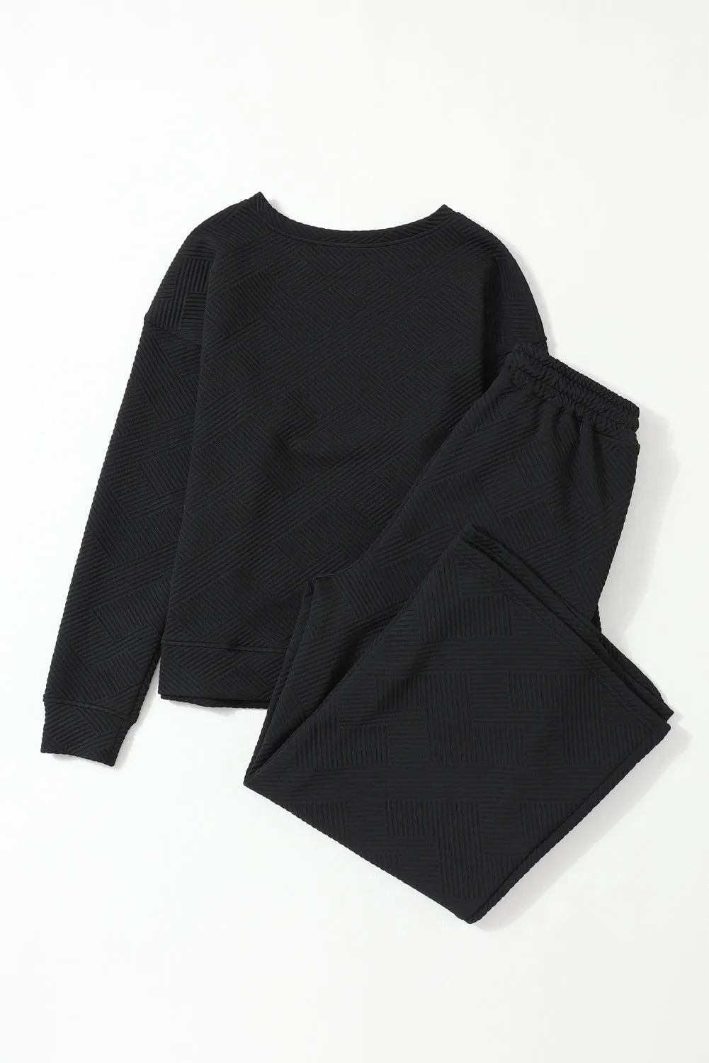 Black Ultra Loose Textured 2pcs Slouchy Outfit