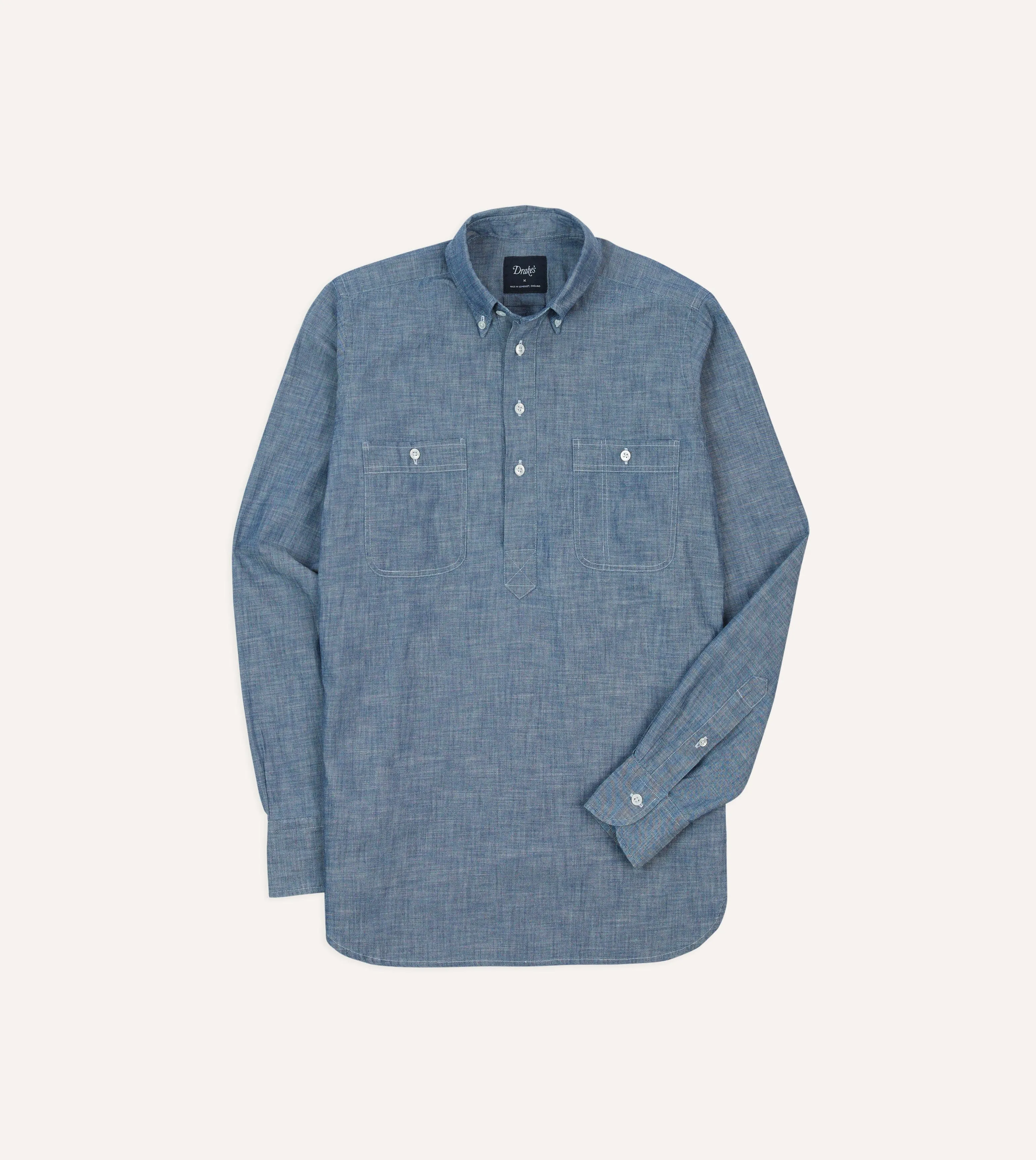 Bleach Blue Cotton Chambray Button-Down Popover Shirt