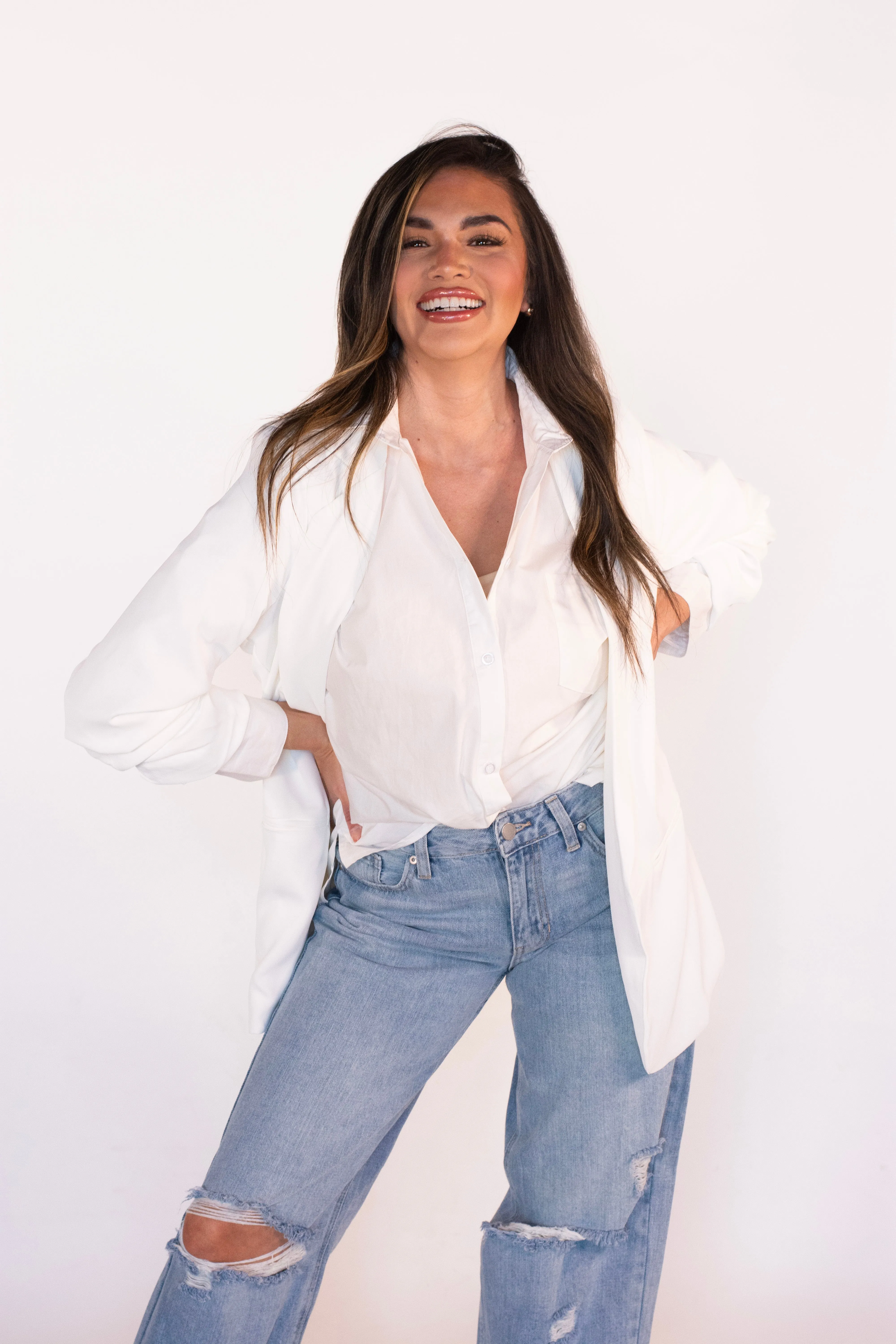 Bright Skies White Button Down Top