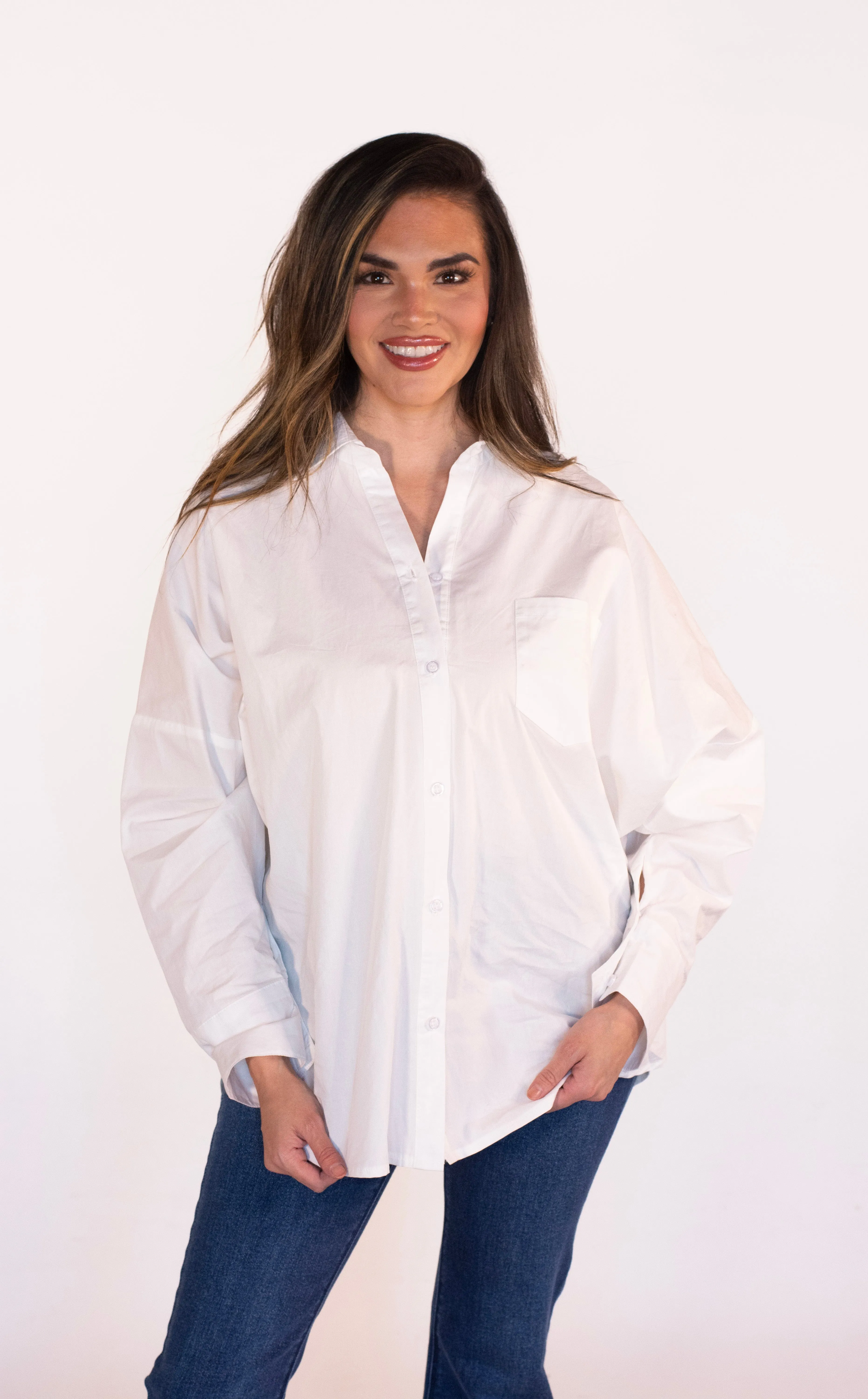 Bright Skies White Button Down Top