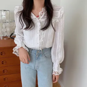 Button-Down Lace Blouse