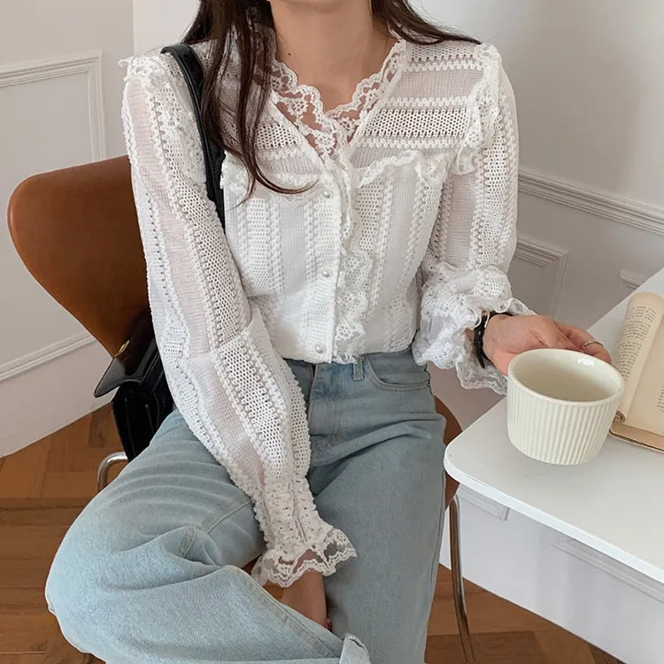 Button-Down Lace Blouse