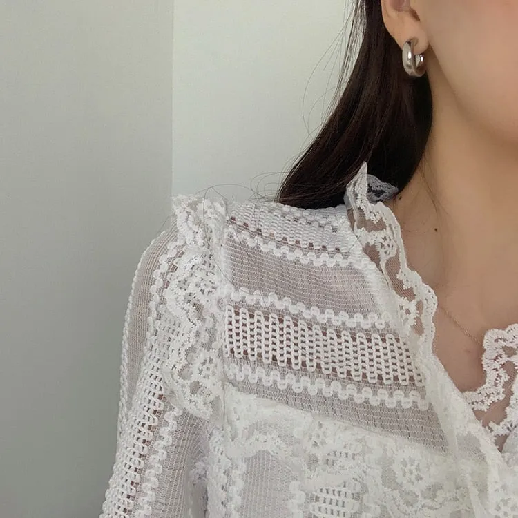 Button-Down Lace Blouse