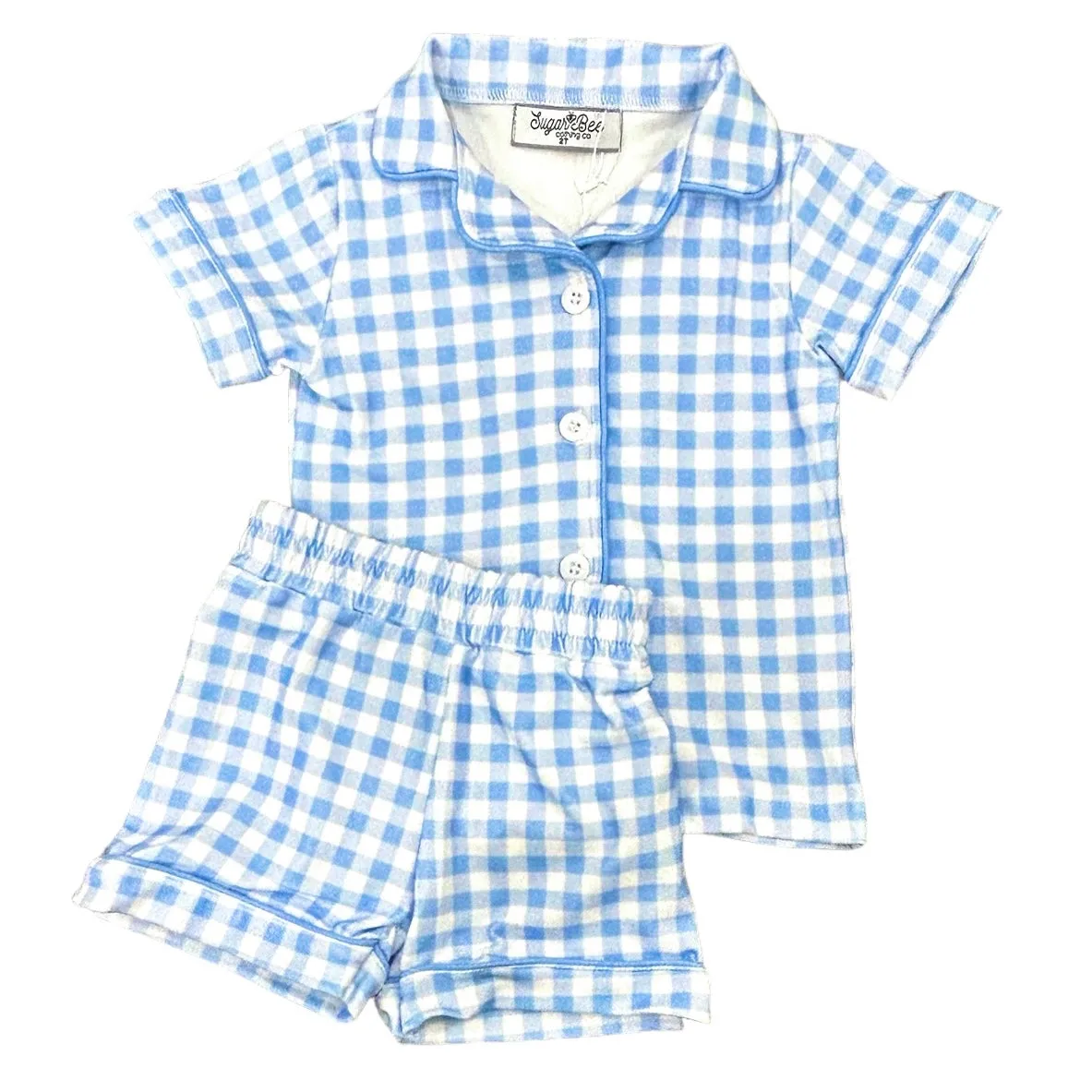 Button Down Pajamas - Blue Gingham