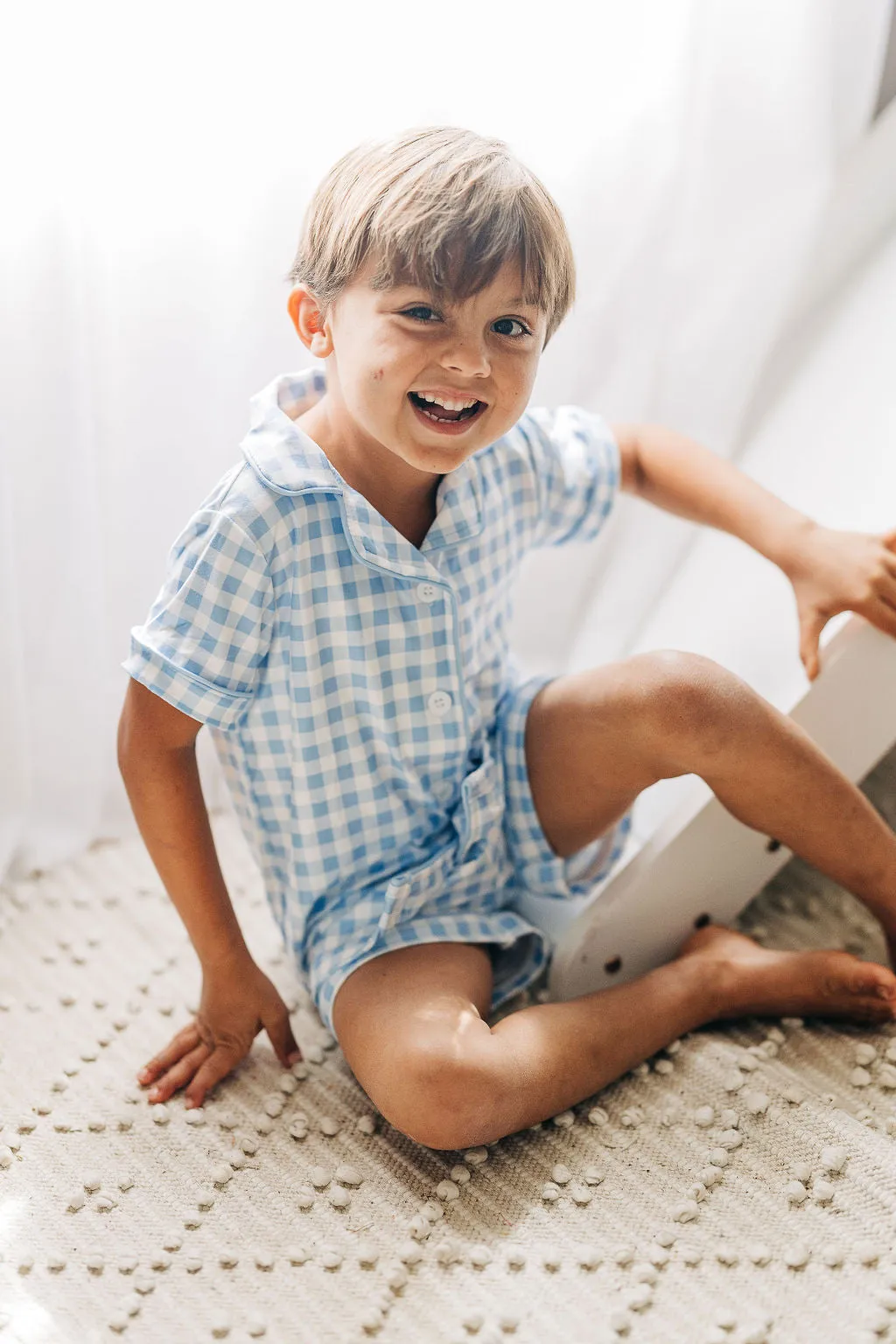 Button Down Pajamas - Blue Gingham