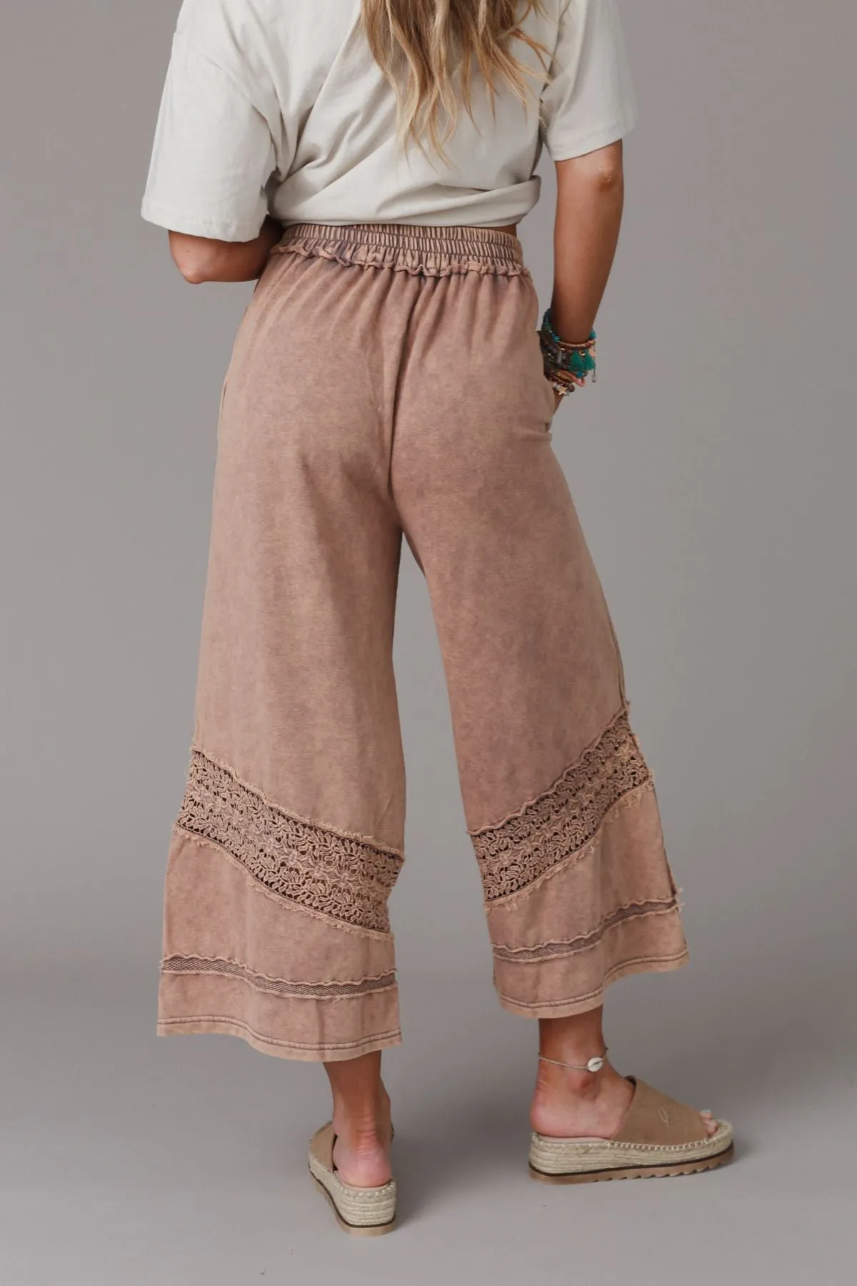 Country Sunshine Crochet Wide Leg Pant - Mocha