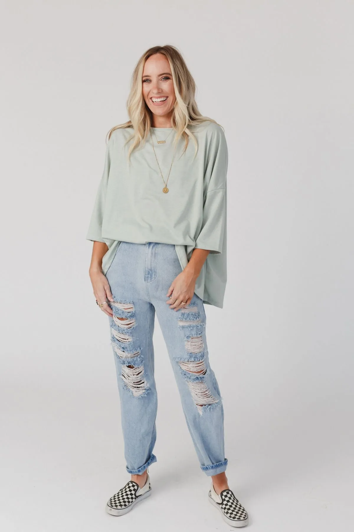 Cozy Cool Oversized Tee - Sage