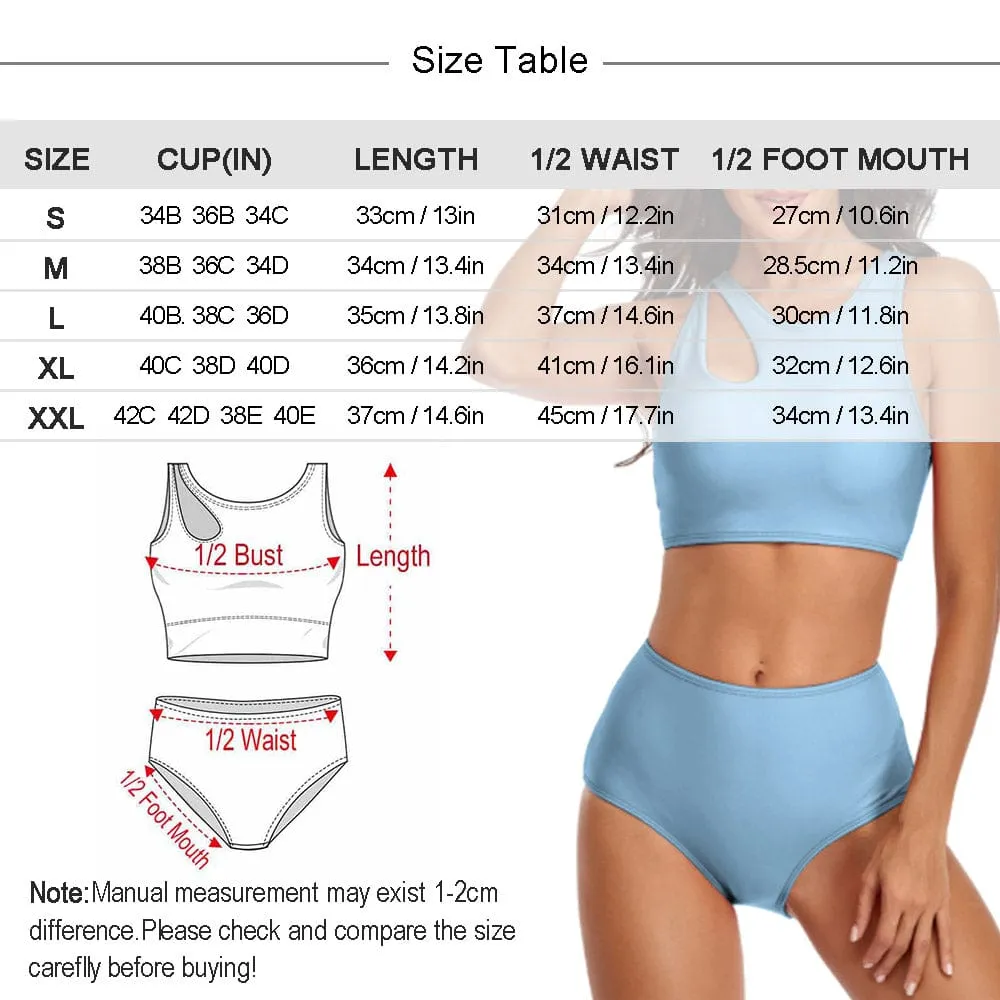 Custom Face Multicolor Cutout Top High Waisted Bikini Personalized Women's Two Piece Swimsuit Beach Outfits