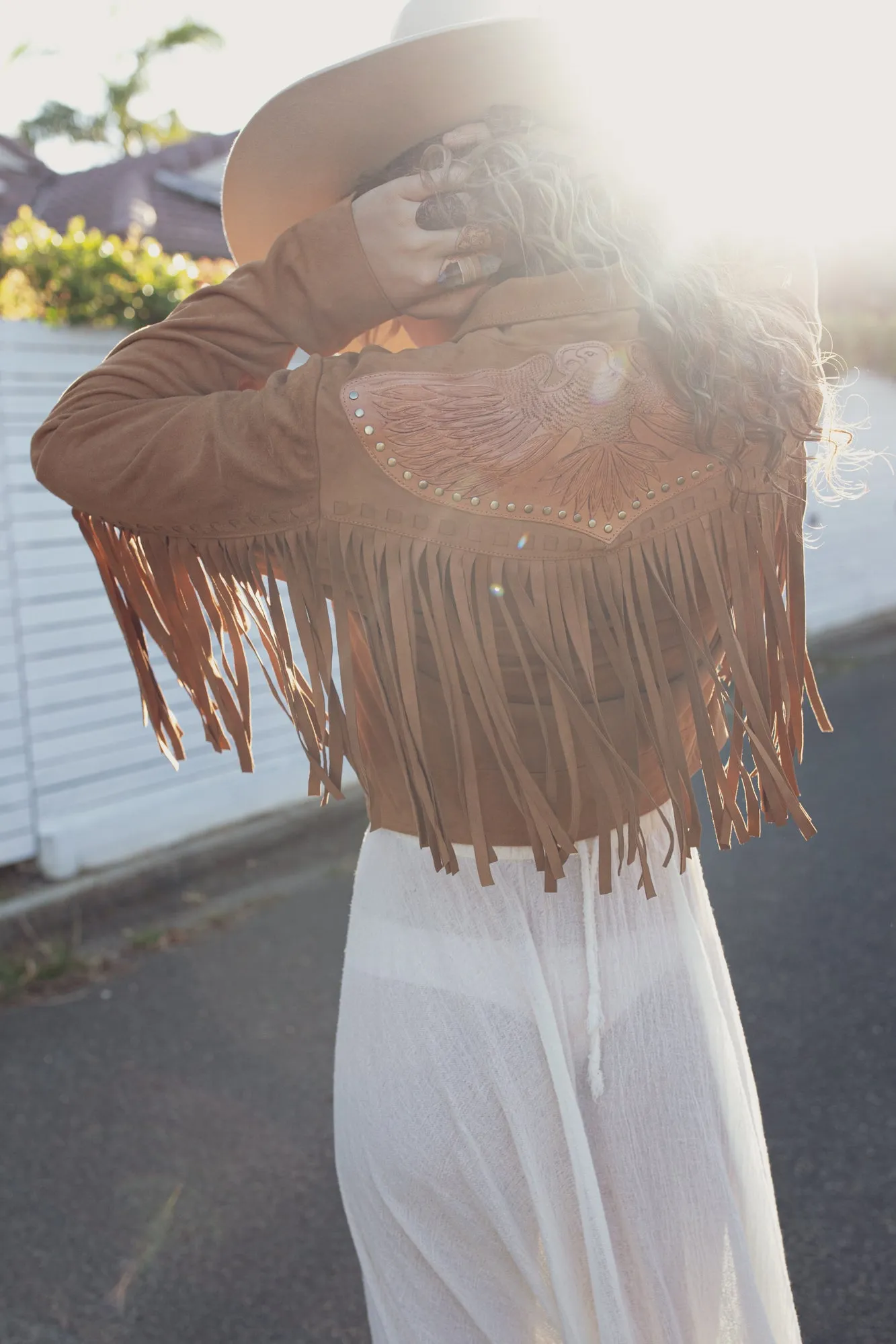 Easy Rider Tasseled Eagle Jacket - Tan