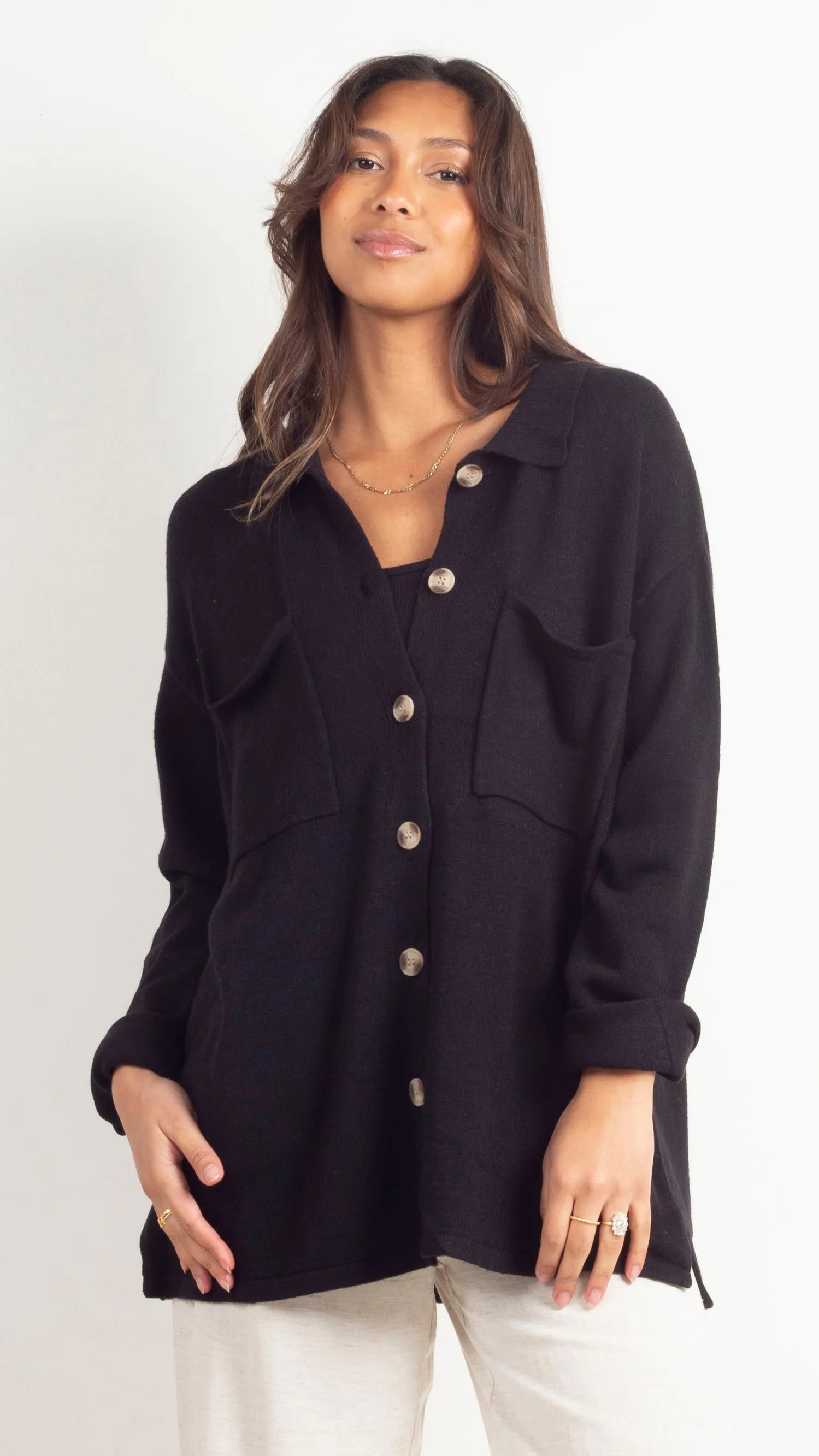 Elea Button Down Cardi - Black