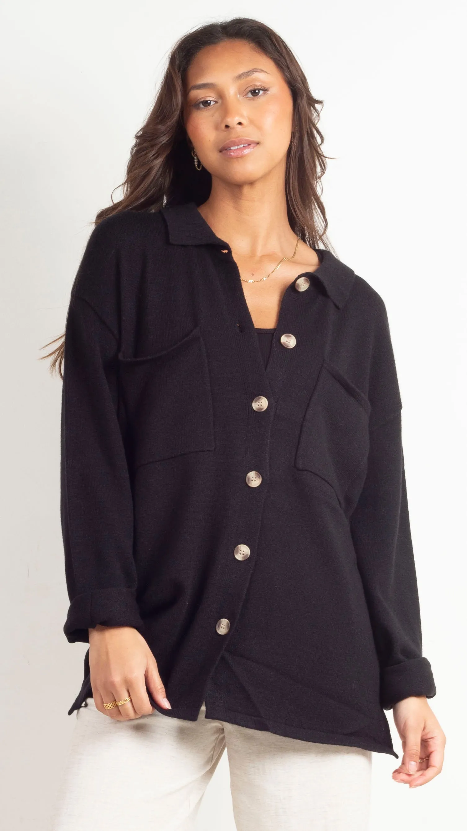 Elea Button Down Cardi - Black