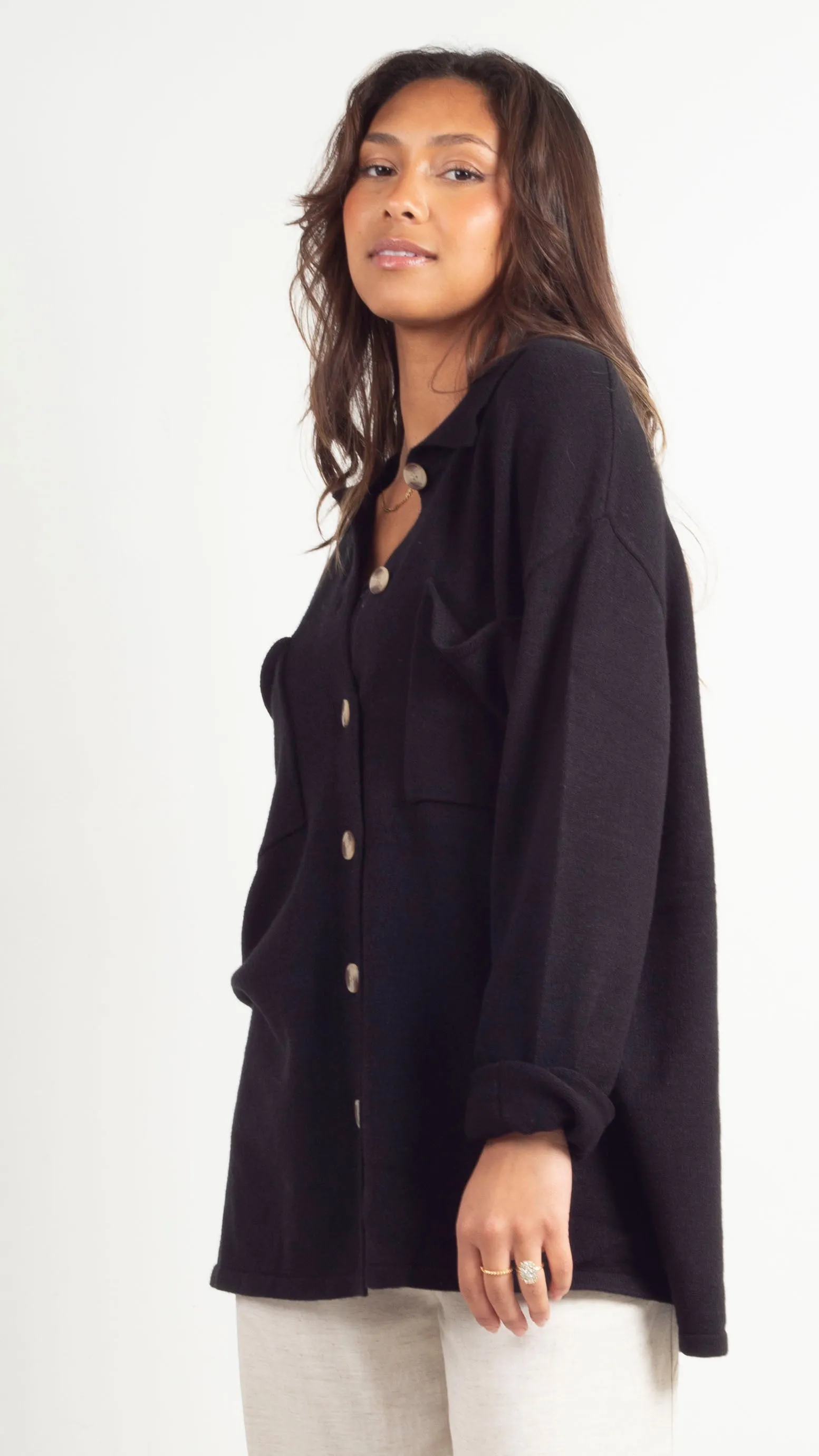 Elea Button Down Cardi - Black