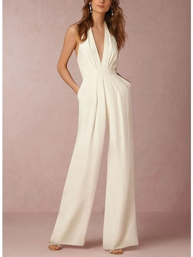 Elegant Halter Neck Wide Leg Jumpsuit with Backless Zipper