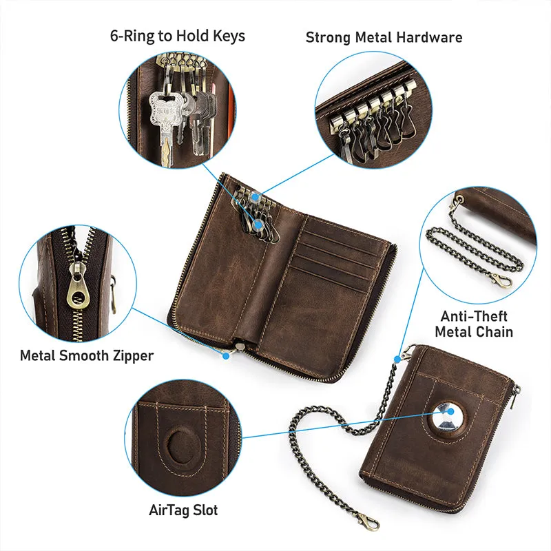 Genuine Leather Zipper Wallet & Key Holder