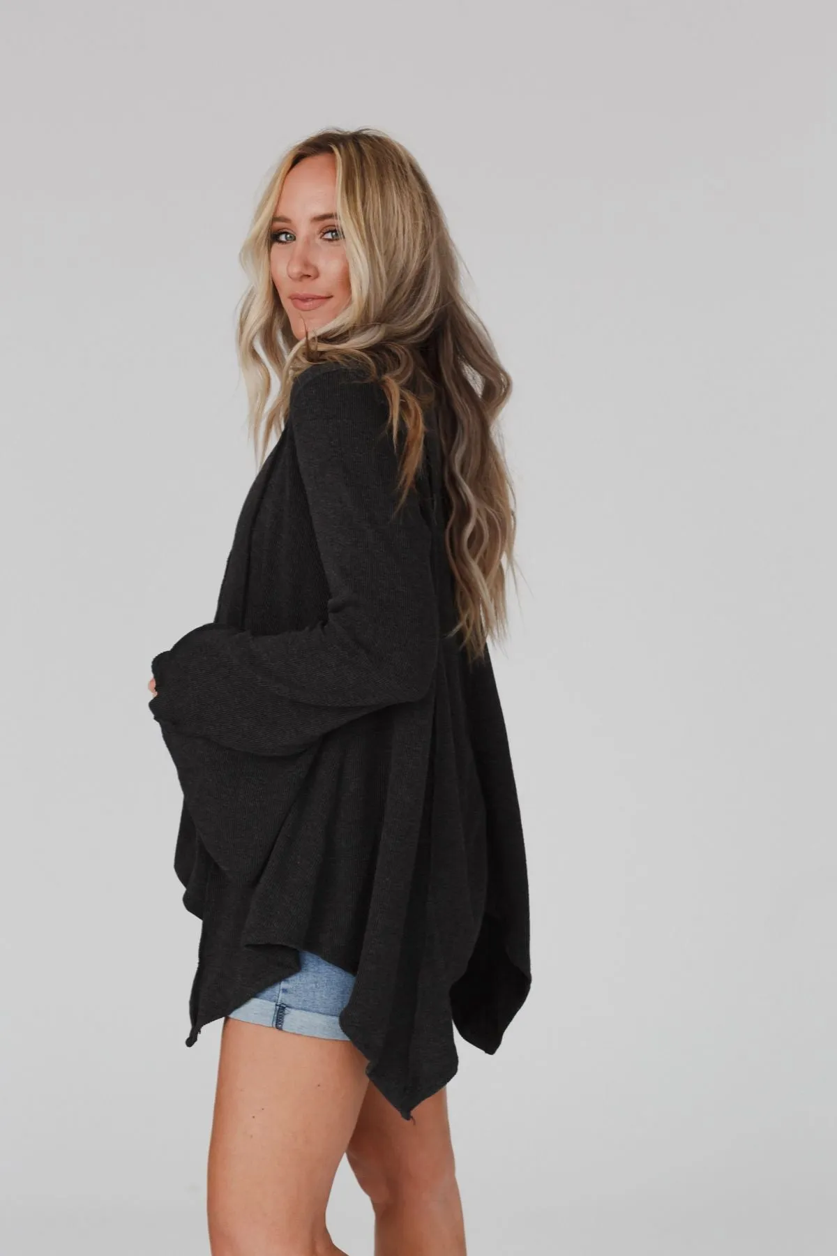 Golden Hour Long Bell Sleeve Top - Charcoal