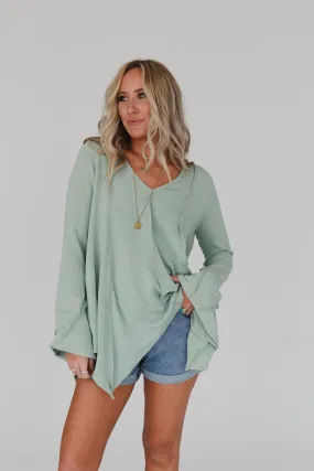 Golden Hour Long Bell Sleeve Top - Sage