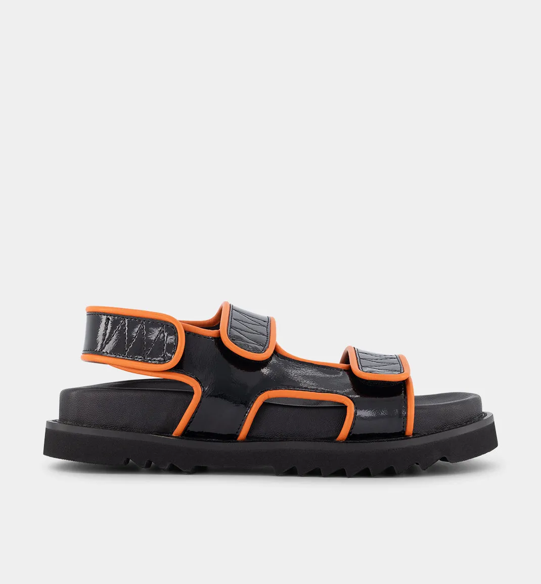 Hartley Velcro Sandal | Black and Fiery Mandarin