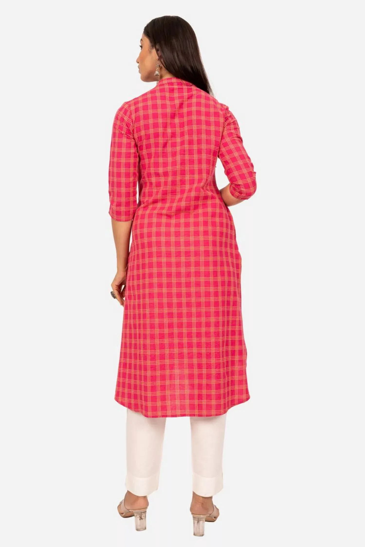 High Low Checked Cotton Kurta