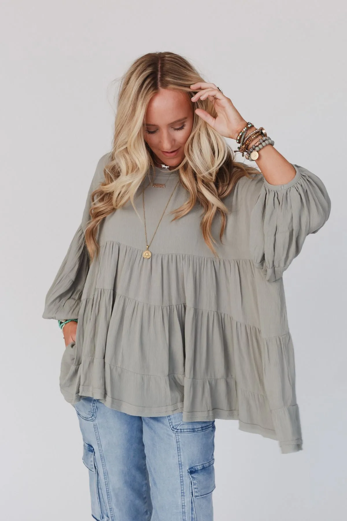 In The Clouds Tunic Top - Olive