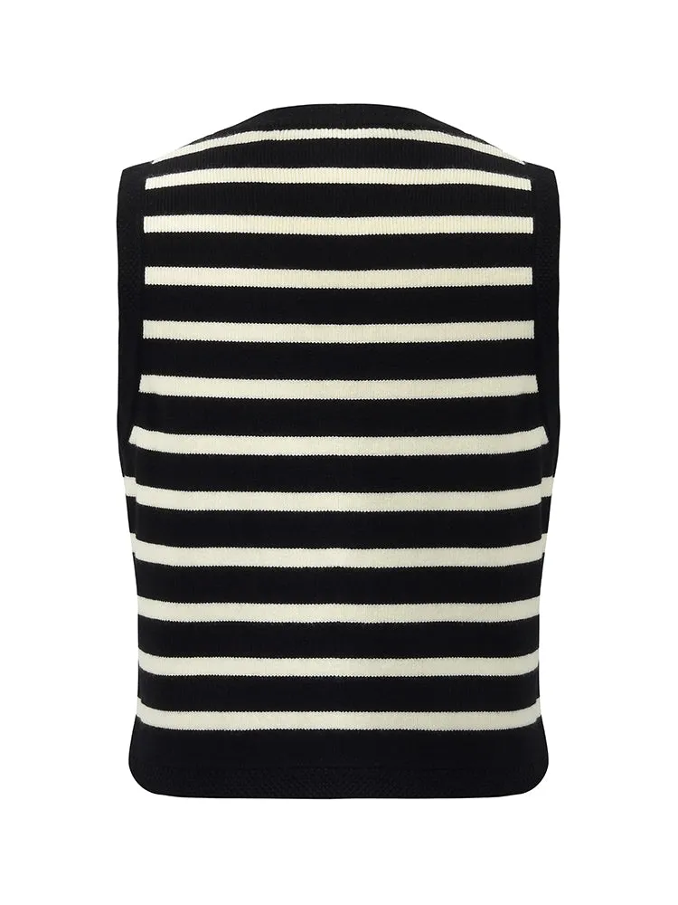 Knit Striped V-Neck Vest Cardigan