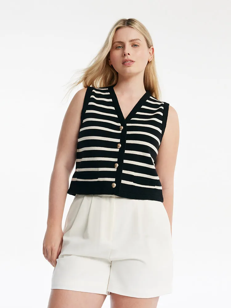 Knit Striped V-Neck Vest Cardigan