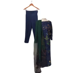 Lulusar Navy Silk Embellished Outfit (3 Pieces) | Brand New |