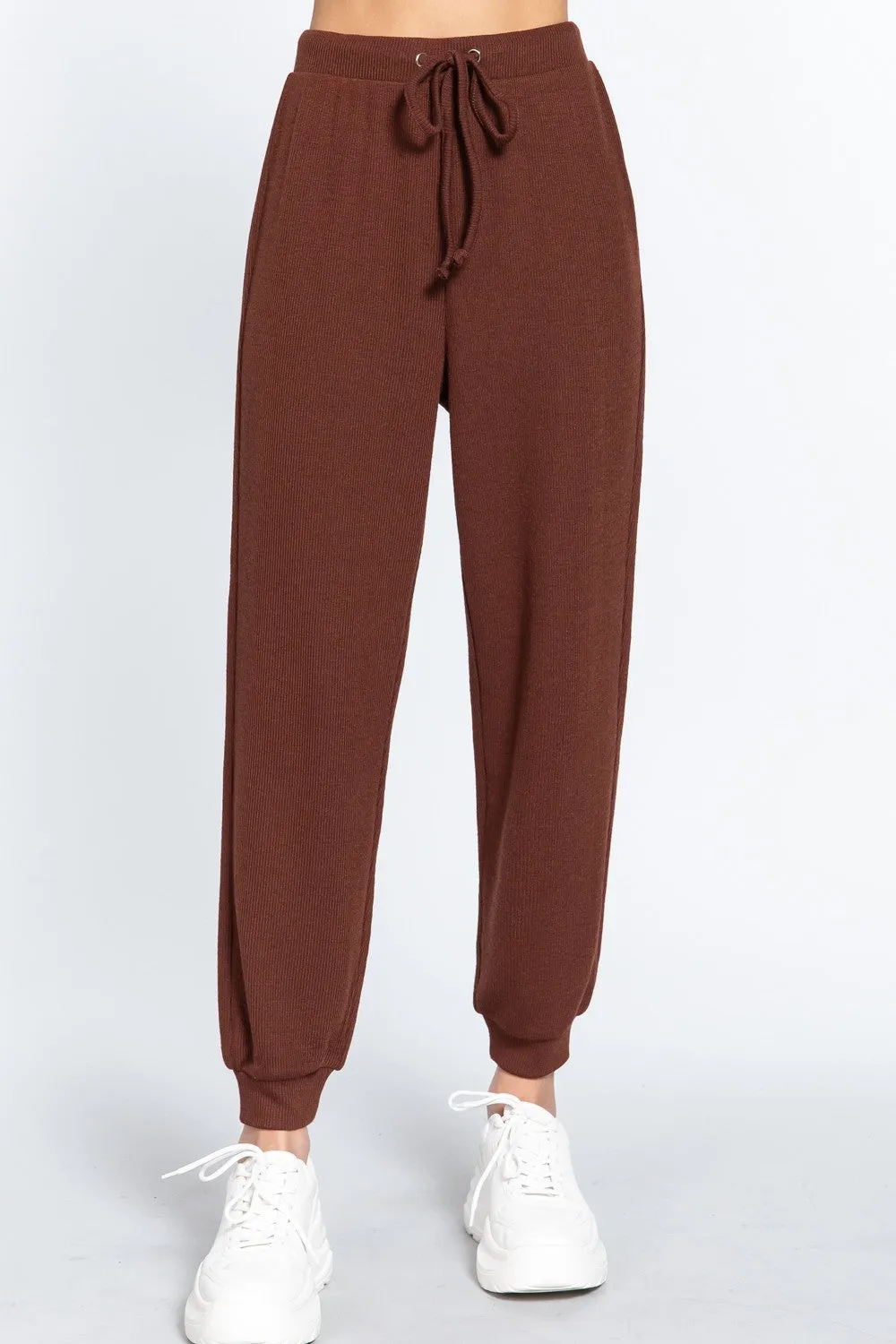 OAK BROWN WAIST STRING DETAIL HACCI JOGGERS