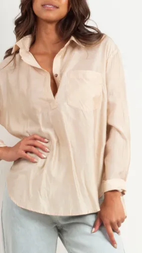 Pria Half Button Down - Beige