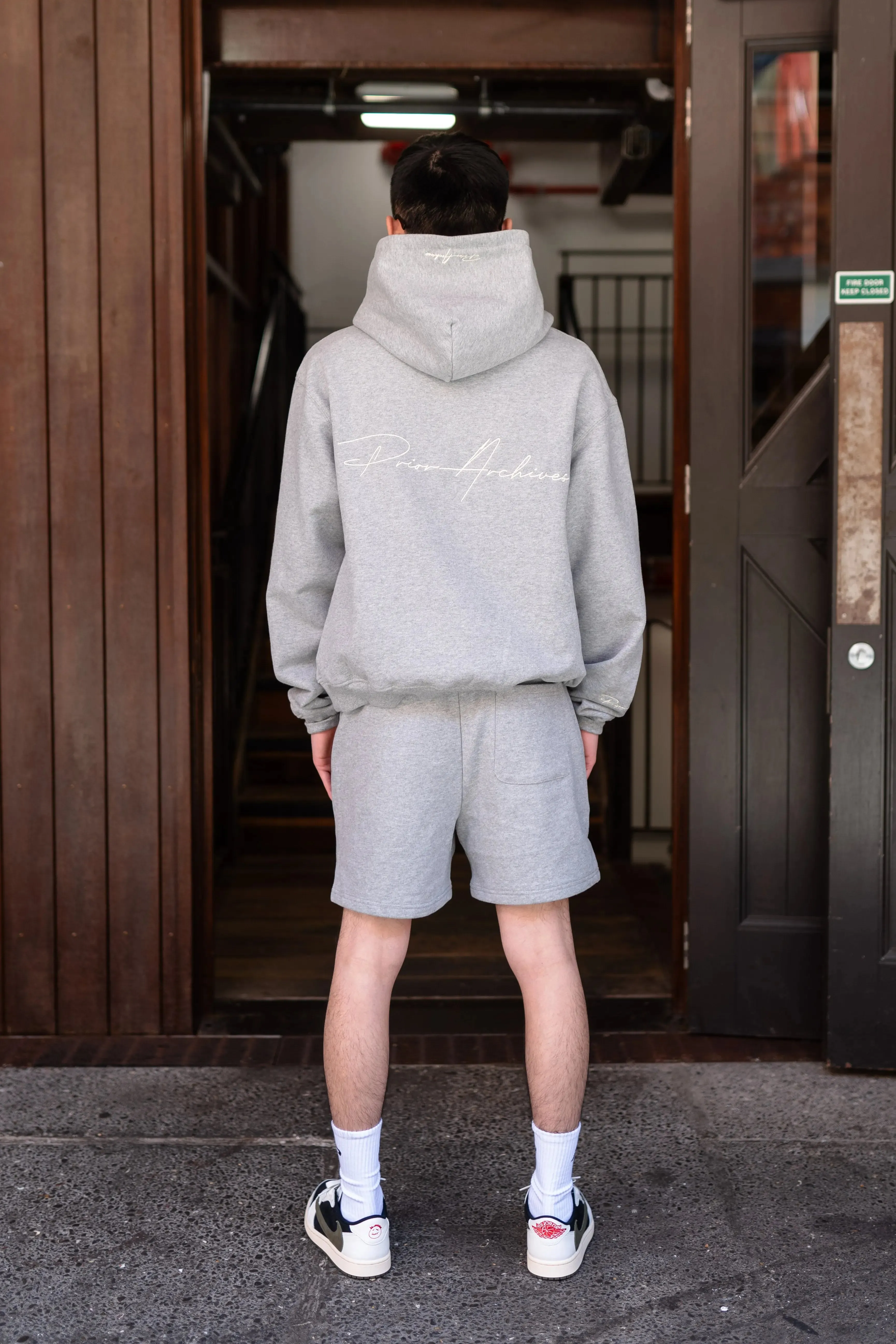 Prior Embroidery Logo Oversized Hoodie Heather Grey