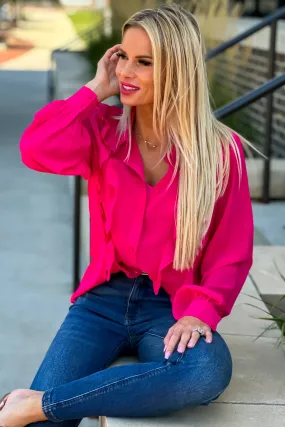 Sabrina Ruffle Button Down Shirt : Fuchsia