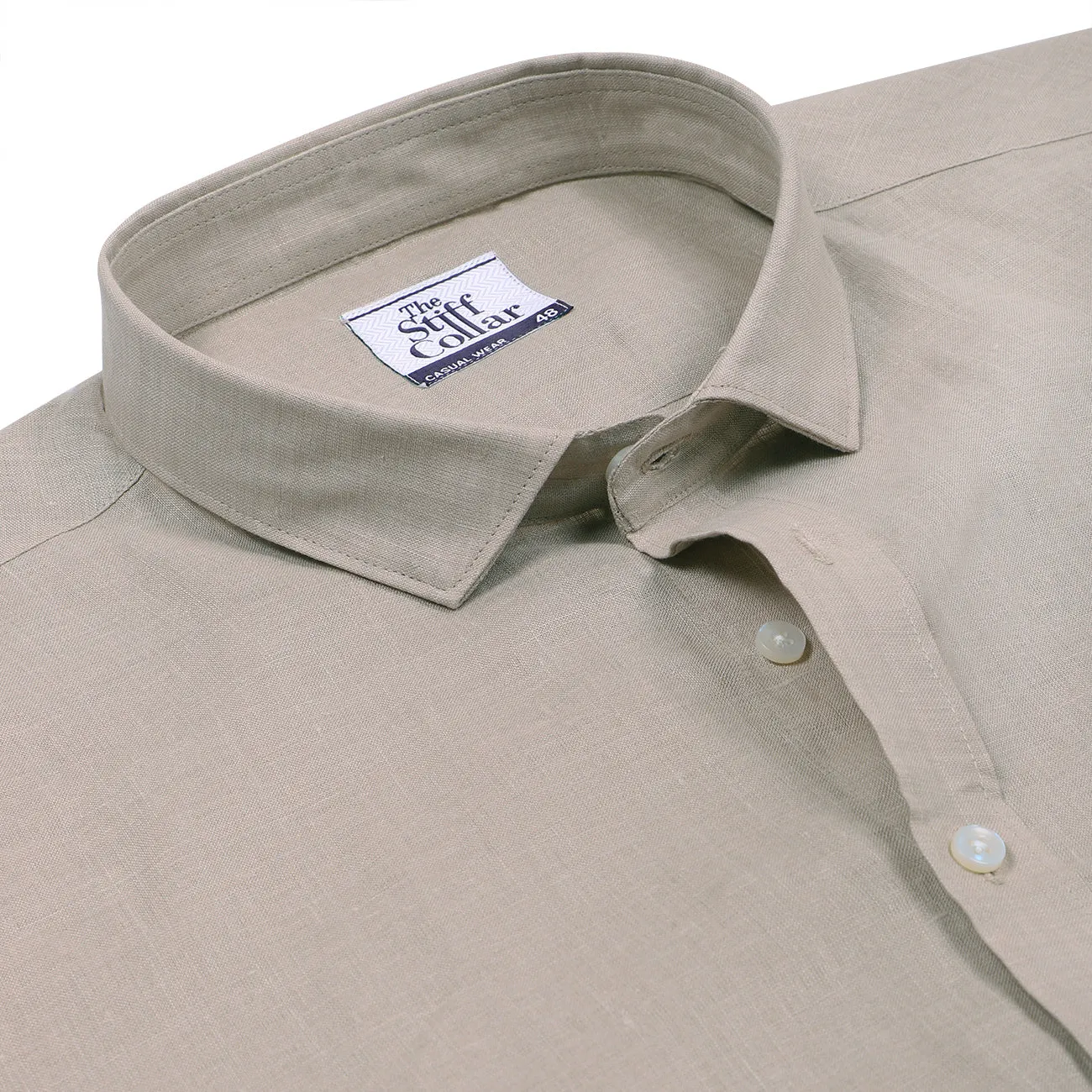 Sand Beige Pure Linen Half Sleeve Shirt