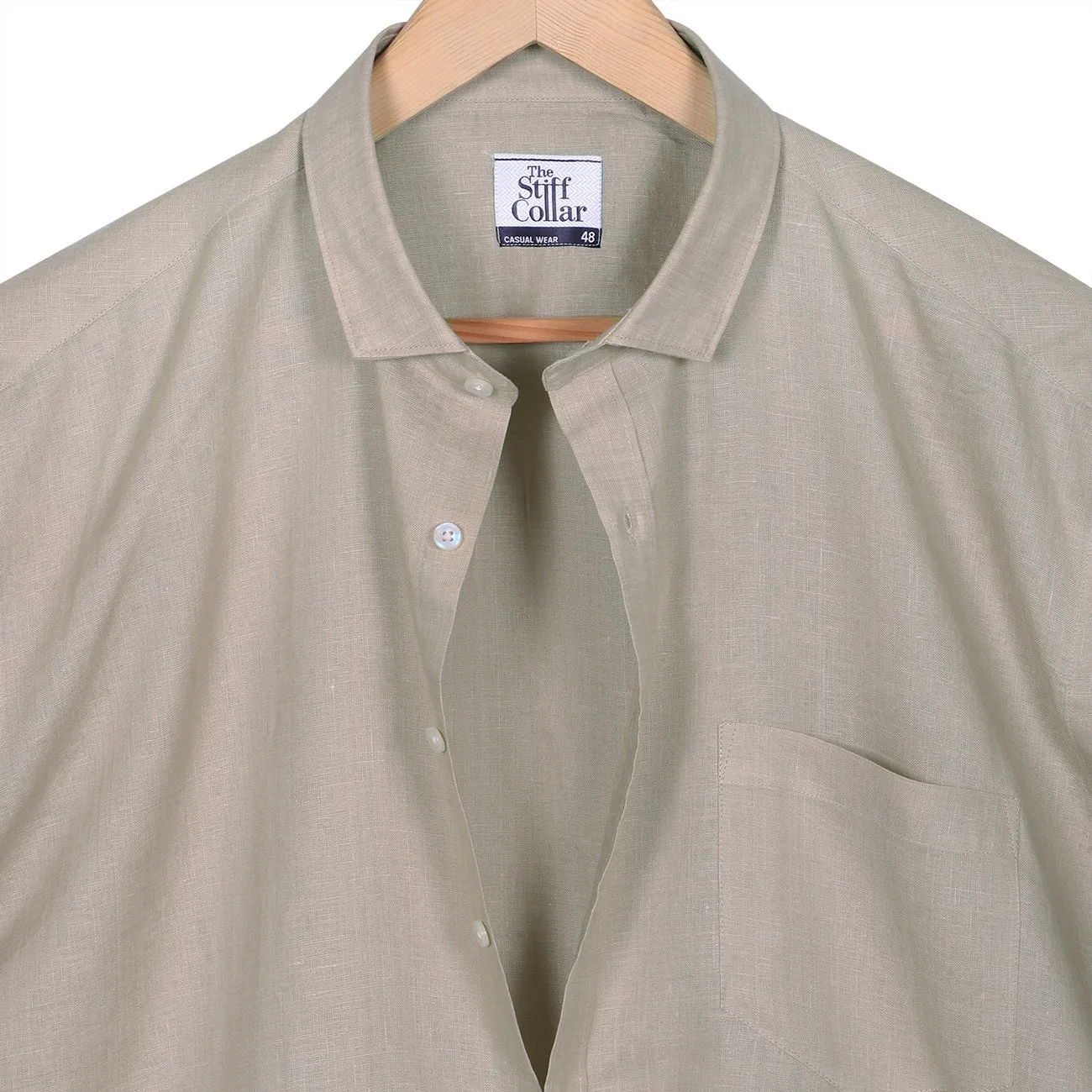 Sand Beige Pure Linen Half Sleeve Shirt