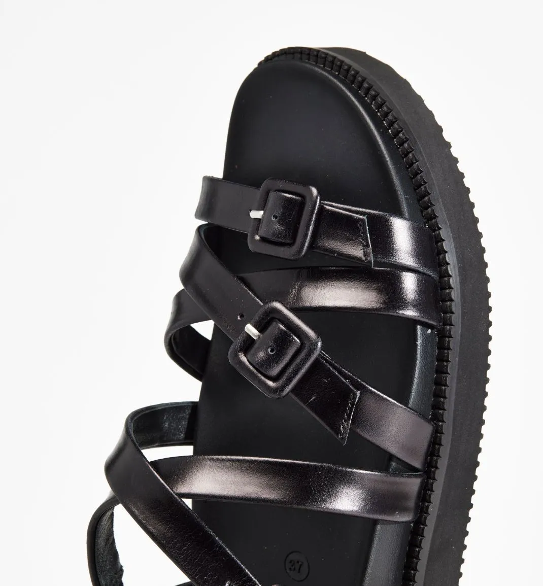 Sophia Strappy Sandal in Black Leather