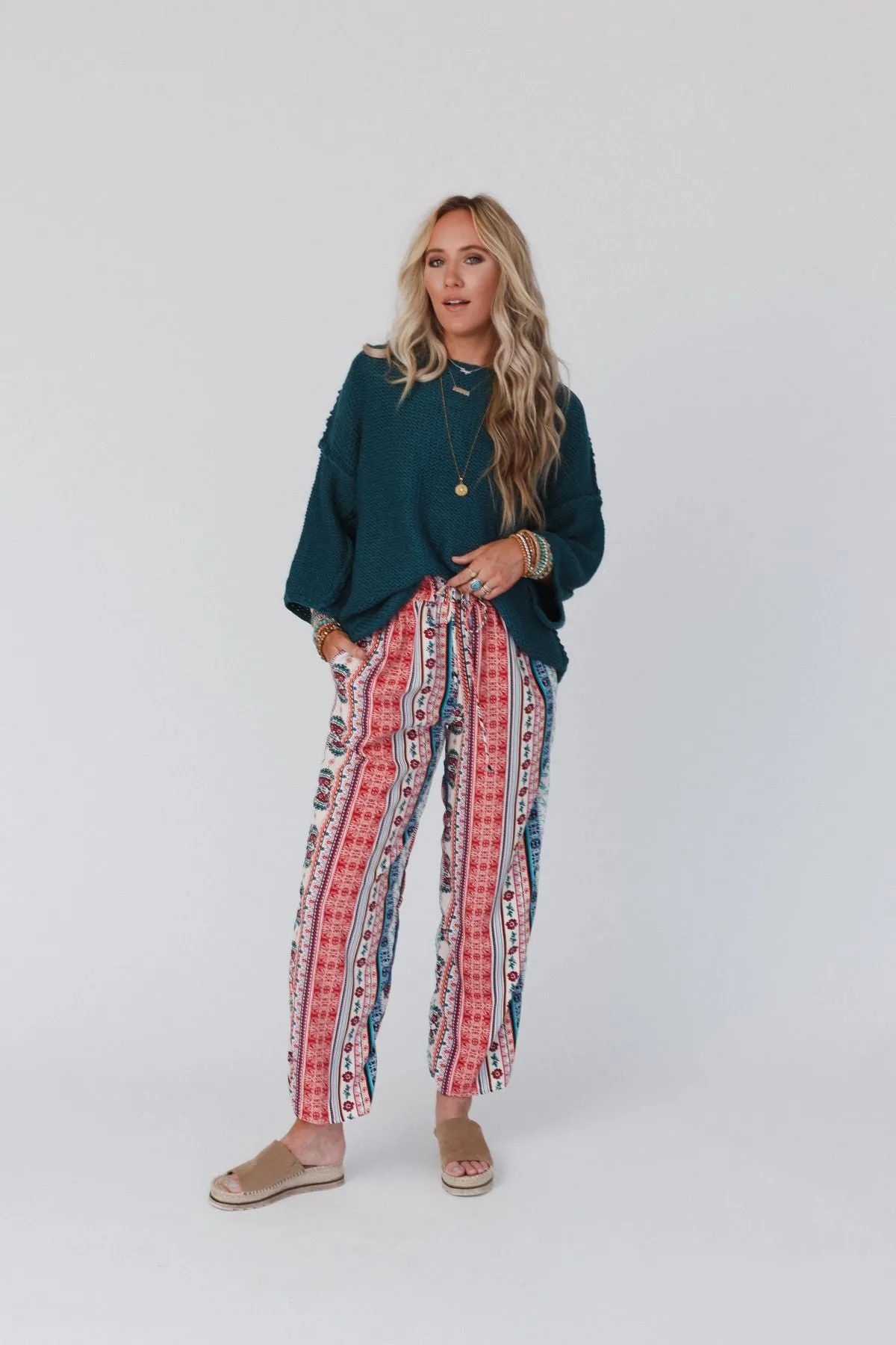 Staycation Wide Leg Drawstring Pant - Red Clay