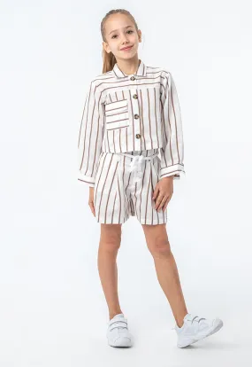 Striped Collared Front Pocket Jacket