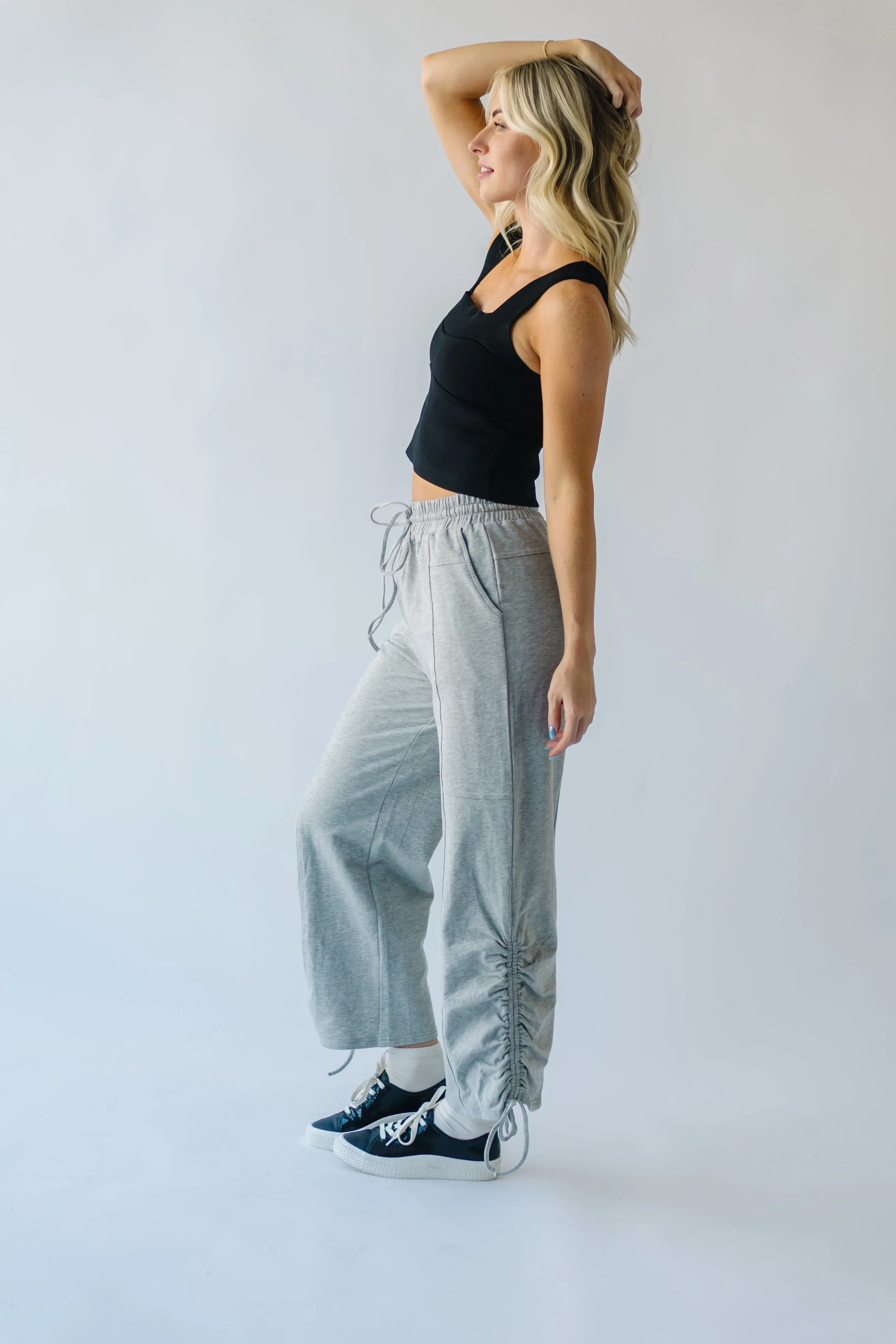 The Linden Straight Leg Adjustable Strap Pant in Heather Grey